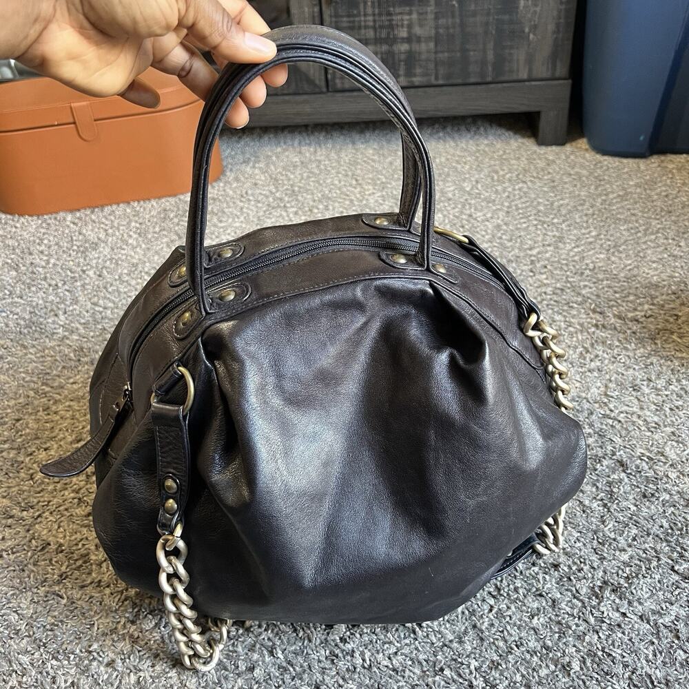 Jalda Chocolate Brown Soft Leather Round Shape Hobo Shoulder Bag Handbag